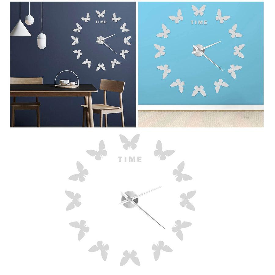Large Wall Sticker Clock Butterfly Shape Innovation DIY Modern Art Living Room DecorationSilver