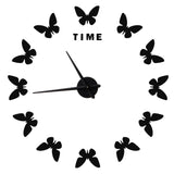 Large Wall Sticker Clock Butterfly Shape Innovation DIY Modern Art Living Room DecorationBlack