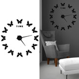 Large Wall Sticker Clock Butterfly Shape Innovation DIY Modern Art Living Room DecorationBlack