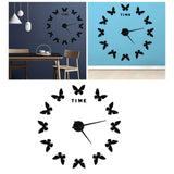 Large Wall Sticker Clock Butterfly Shape Innovation DIY Modern Art Living Room DecorationBlack