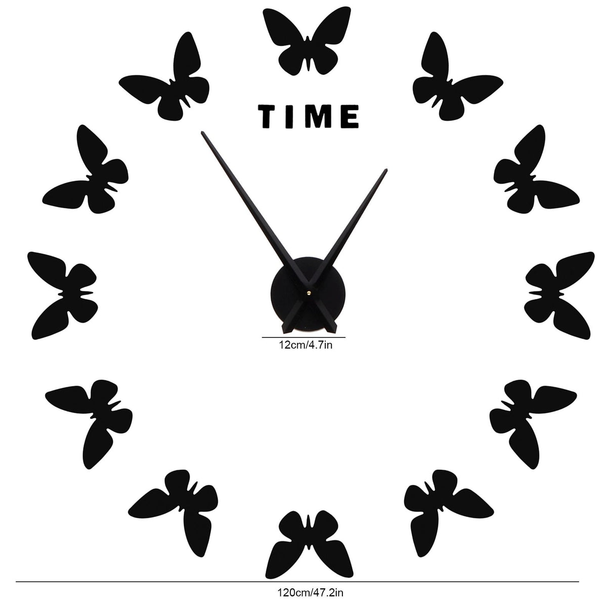 Large Wall Sticker Clock Butterfly Shape Innovation DIY Modern Art Living Room DecorationBlack
