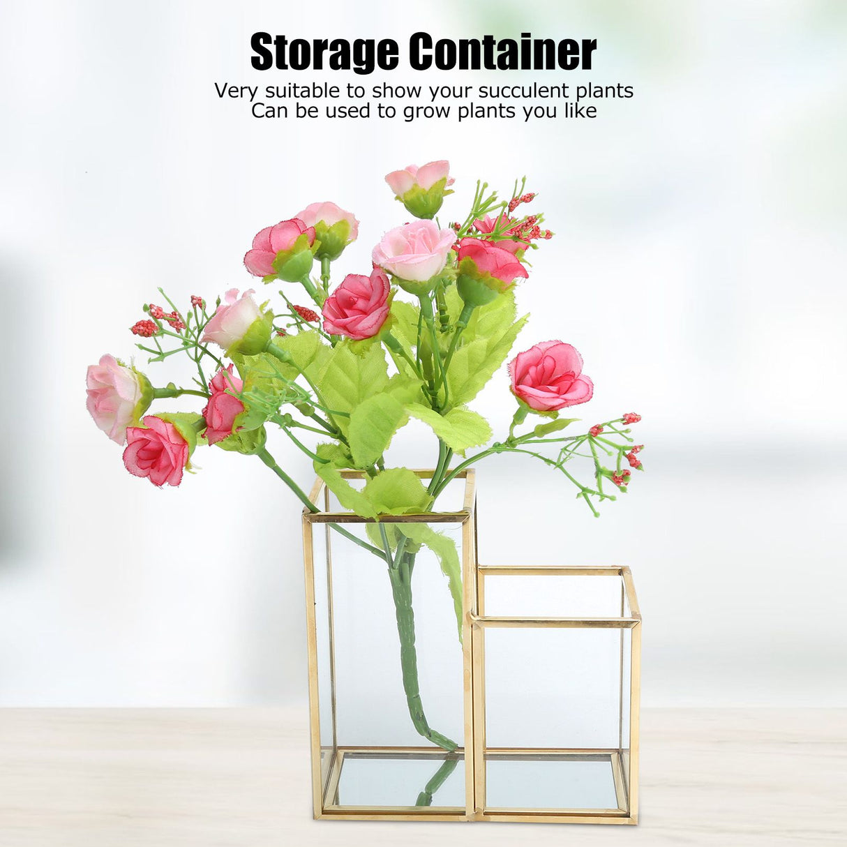 Glass Storage Container Garden Polygonal Column Golden Brass Bar Welding Flower Room Box