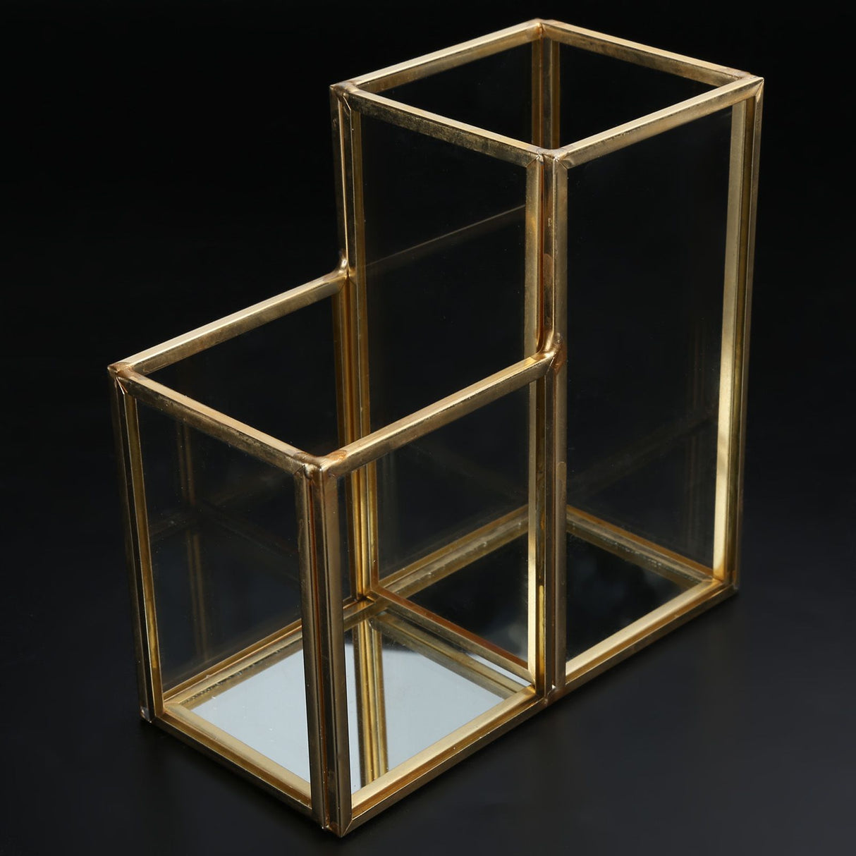Glass Storage Container Garden Polygonal Column Golden Brass Bar Welding Flower Room Box