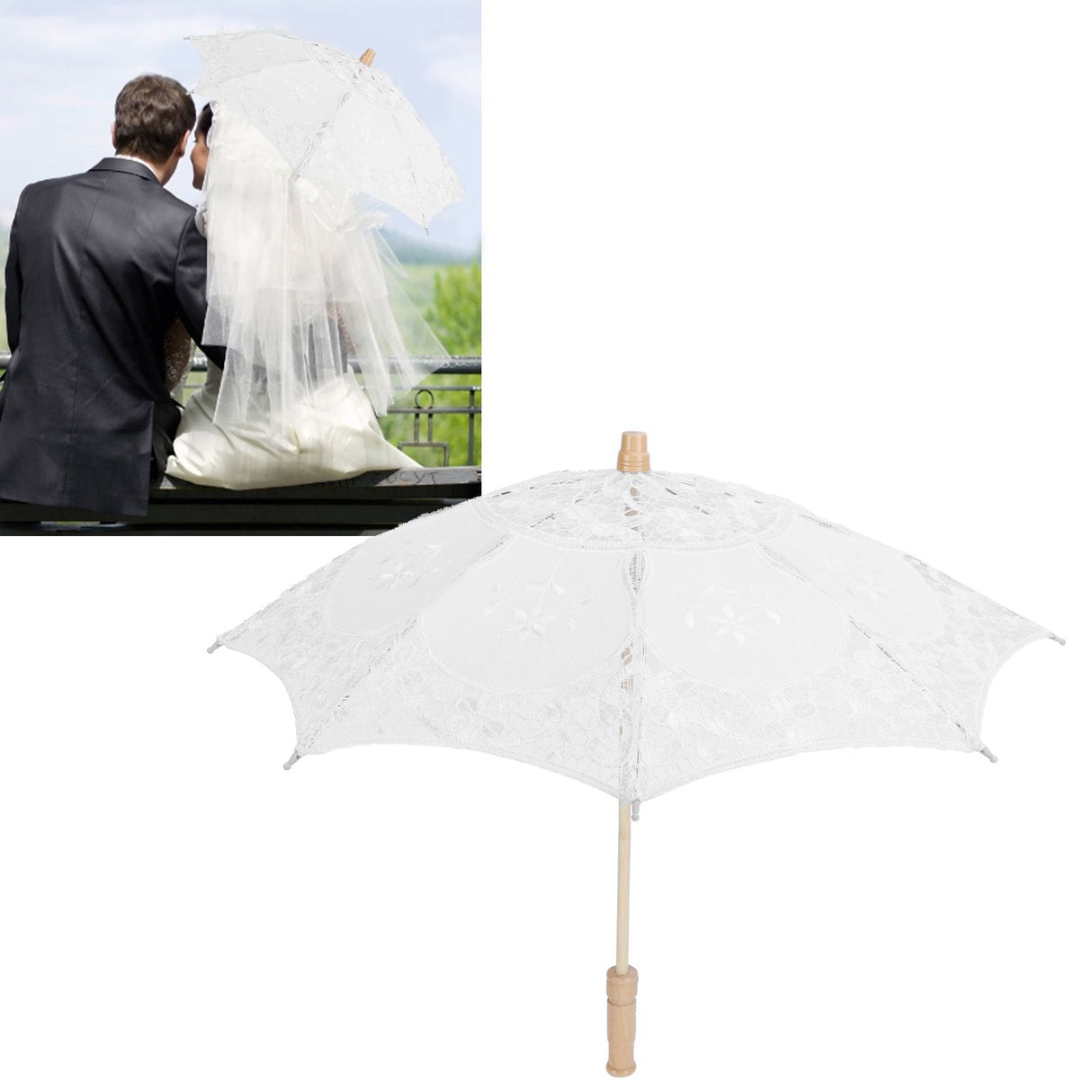 Lace Umbrella Parasol Vintage Wedding Bridal Umbrella for Photo Costume Party SuppliesL White