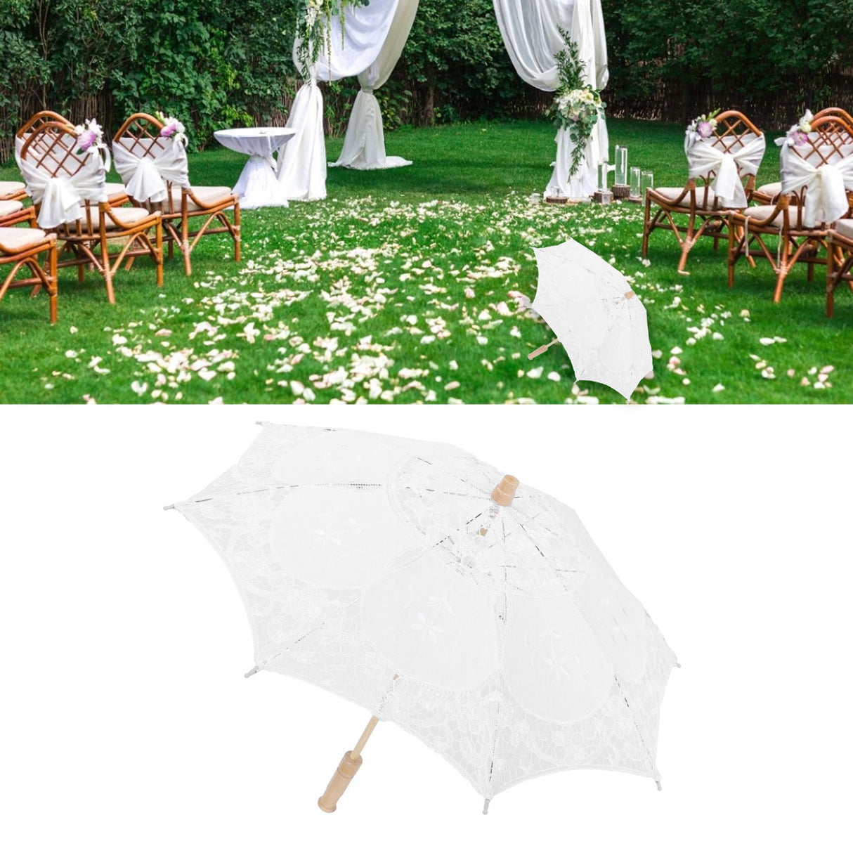 Lace Umbrella Parasol Vintage Wedding Bridal Umbrella for Photo Costume Party SuppliesL White