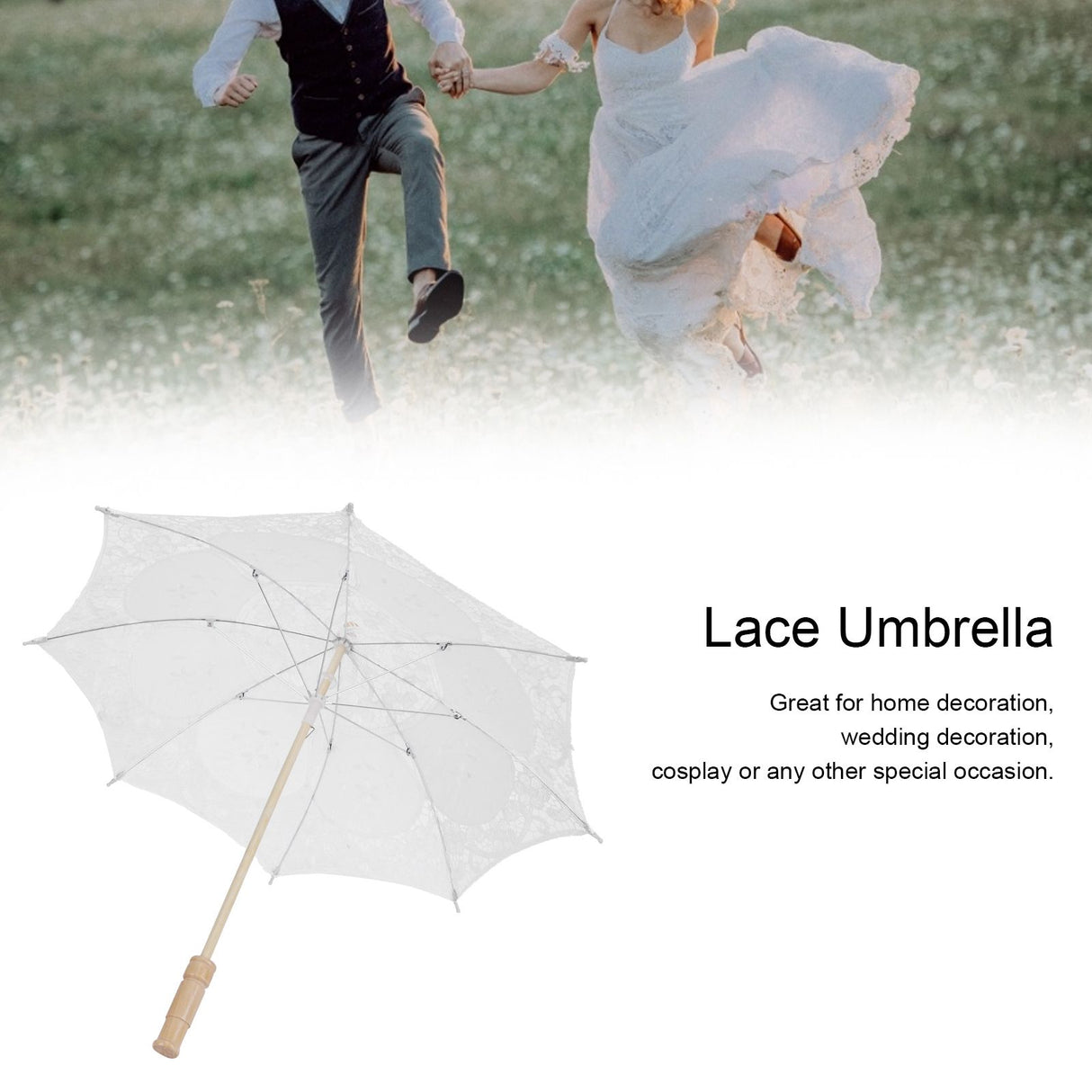Lace Umbrella Parasol Vintage Wedding Bridal Umbrella for Photo Costume Party SuppliesL White