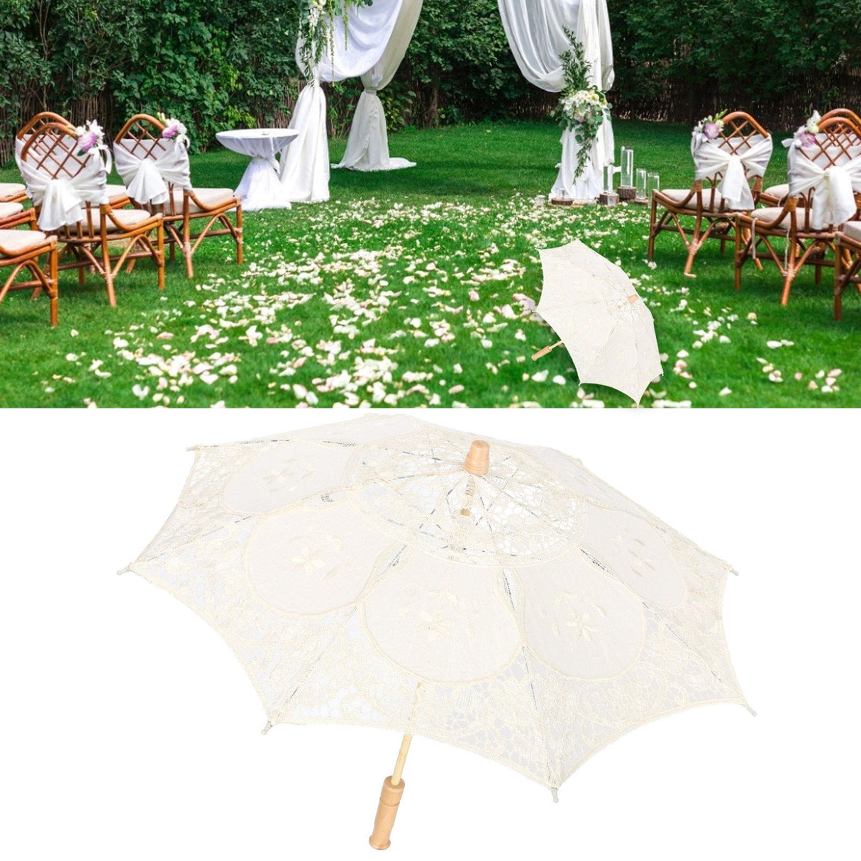 Lace Umbrella Parasol Vintage Wedding Bridal Umbrella for Photo Costume Party SuppliesL Beige