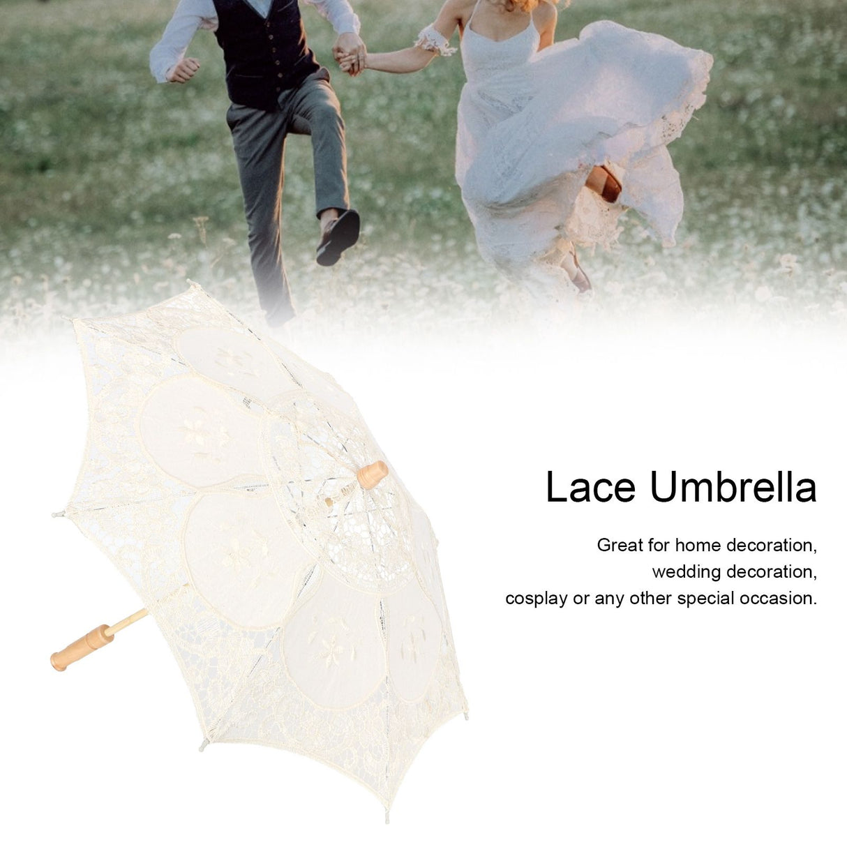 Lace Umbrella Parasol Vintage Wedding Bridal Umbrella for Photo Costume Party SuppliesL Beige