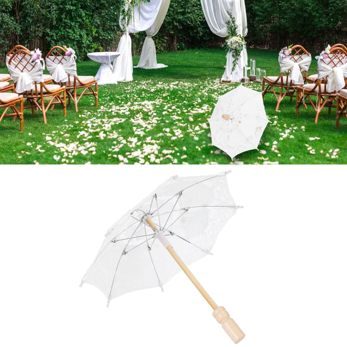 Lace Umbrella Parasol Vintage Wedding Bridal Umbrella for Photo Costume Party SuppliesS White