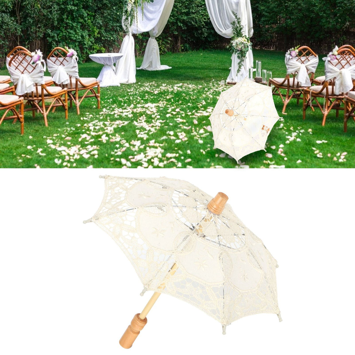 Lace Umbrella Parasol Vintage Wedding Bridal Umbrella for Photo Costume Party SuppliesS Beige