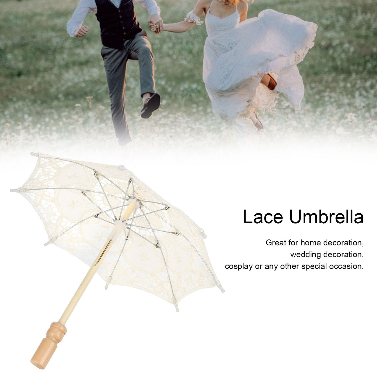 Lace Umbrella Parasol Vintage Wedding Bridal Umbrella for Photo Costume Party SuppliesS Beige