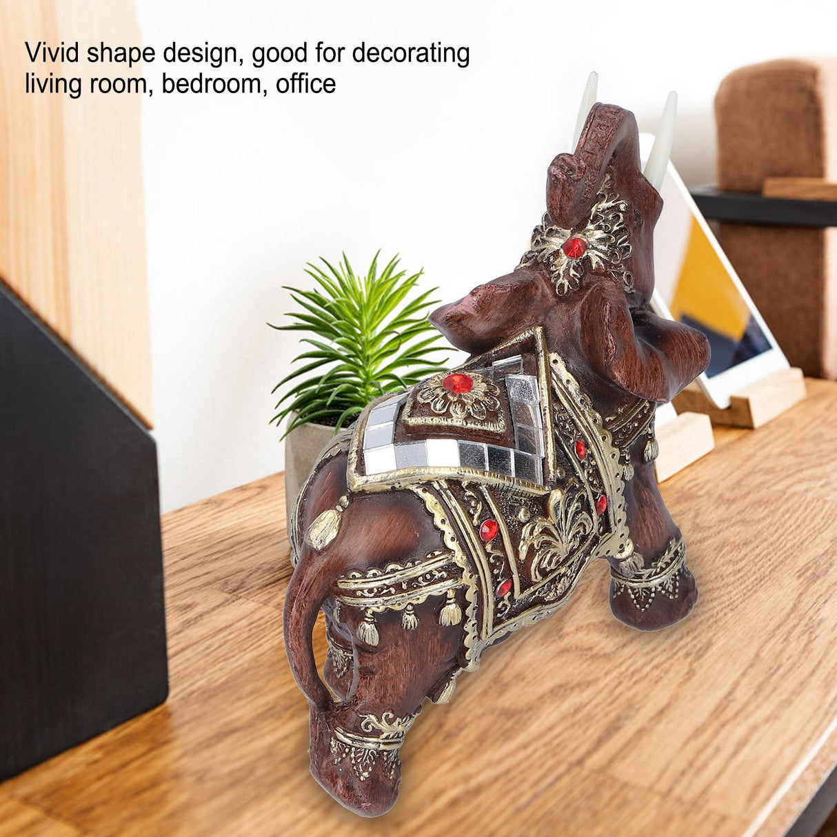 Elephant Statue Resin Desktop Figurine Ornament Home Living Room Decoration GiftRed L 13.5x6x14cm