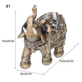 Elephant Statue Figurine Feng Shui Resin Animal Ornament Art Crafts Desktop DecorationGold L 13.5x6x14cm