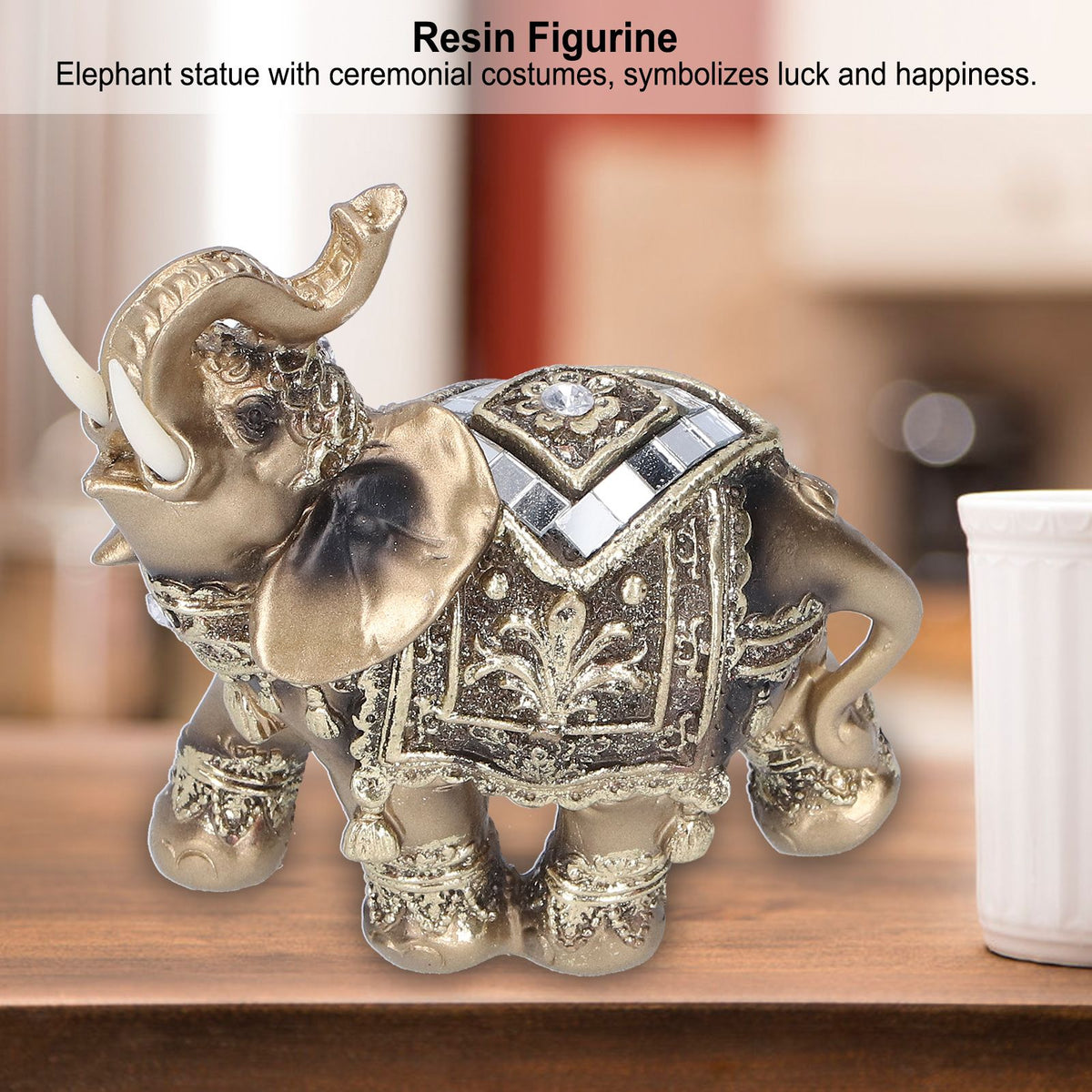 Elephant Statue Figurine Feng Shui Resin Animal Ornament Art Crafts Desktop DecorationGold M 10x5x10cm