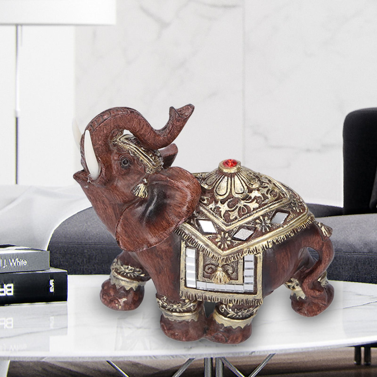 Resin Elephant Statue Figurine Crafts Desktop Ornaments for Home Living RoomRed M 11x6x11cm