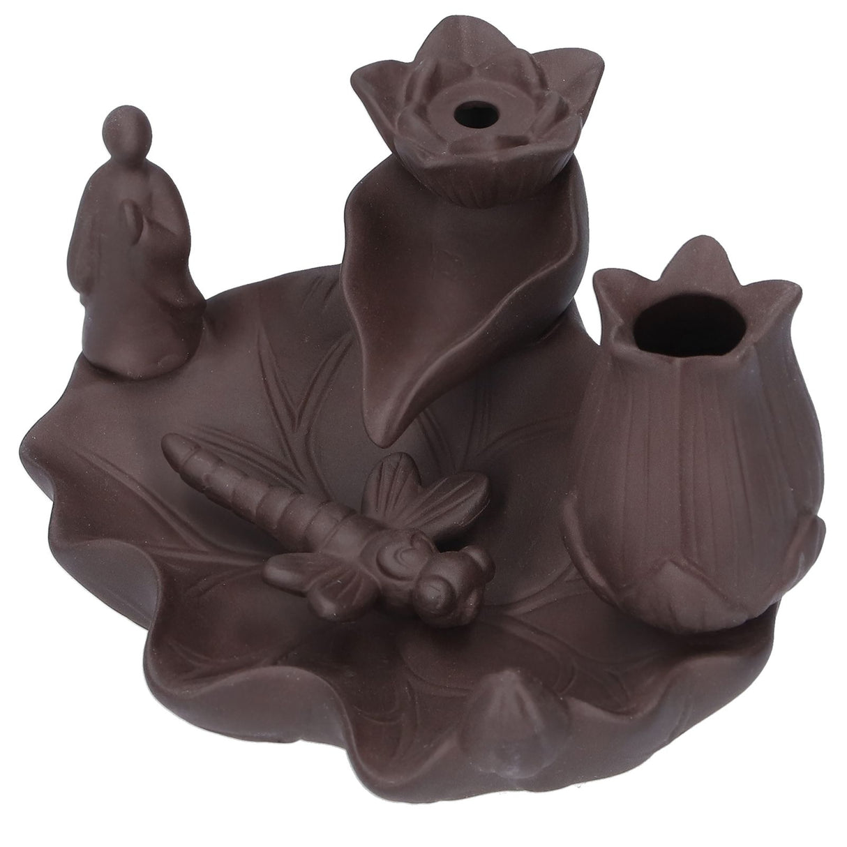 Incense Burner Red Porcelain Dragonfly Shape Backflow Smoke Waterfall Sandalwood Home Decor