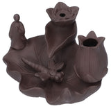Incense Burner Red Porcelain Dragonfly Shape Backflow Smoke Waterfall Sandalwood Home Decor - Side View
