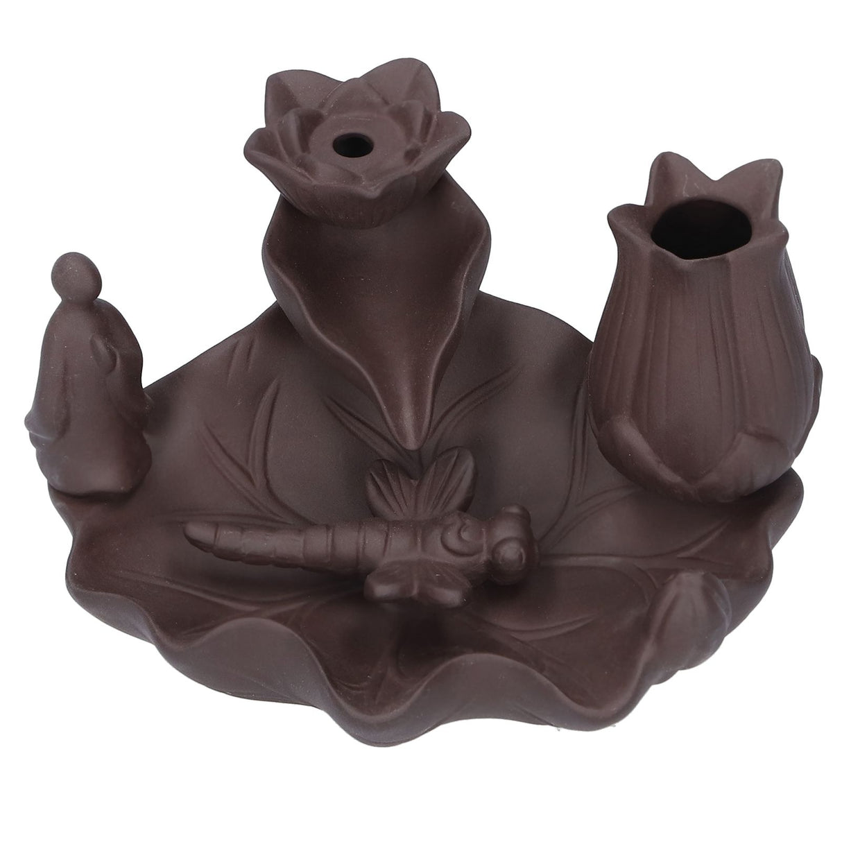Incense Burner Red Porcelain Dragonfly Shape Backflow Smoke Waterfall Sandalwood Home Decor