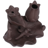 Incense Burner Red Porcelain Dragonfly Shape Backflow Smoke Waterfall Sandalwood Home Decor - Low Angle
