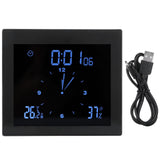 Digital Alarm Temperature Humidity Display Clock Indoor Table Timer Multifunctional for Household Office Decoration(Black TS-WP10-B )