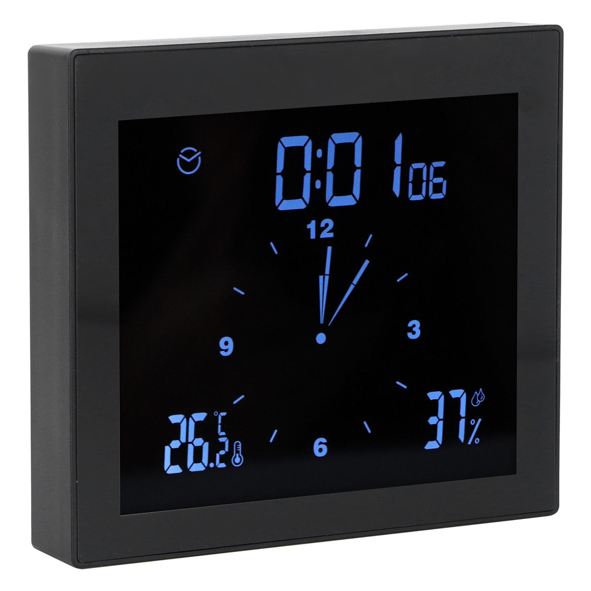 Digital Alarm Temperature Humidity Display Clock Indoor Table Timer Multifunctional for Household Office Decoration(Black TS-WP10-B )