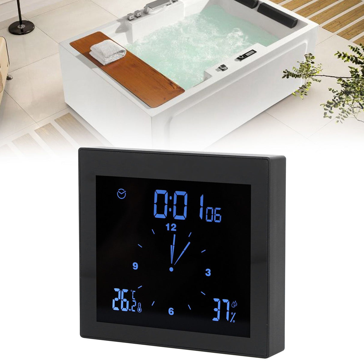 Digital Alarm Temperature Humidity Display Clock Indoor Table Timer Multifunctional for Household Office Decoration(Black TS-WP10-B )