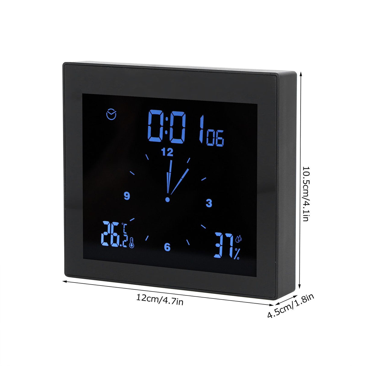 Digital Alarm Temperature Humidity Display Clock Indoor Table Timer Multifunctional for Household Office Decoration(Black TS-WP10-B )