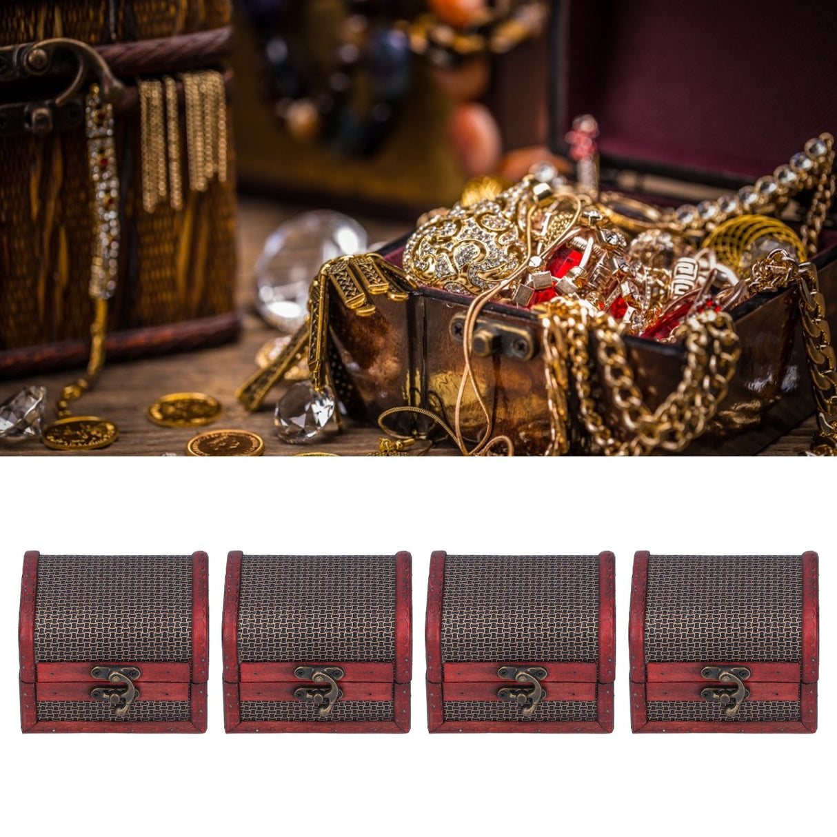 4pcs Retro Wooden Storage Box Art Craft Classic Ornament for Cosmetics Jewelry Sweets
