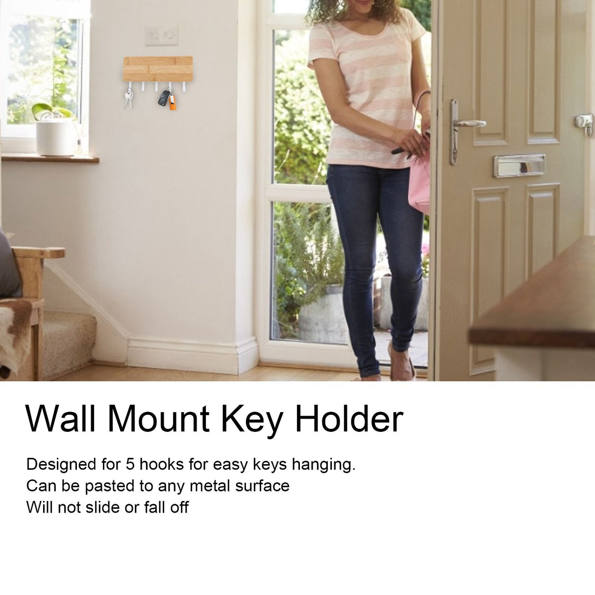 Wall Mount Key Holder Home Wall Mount Key Hanger Organizer Storage Box with 5 Hooks