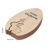 Wooden Egg Shape Ornament Cute Rabbit Tabletop Decor Wooden Craft Ornaments for Home Office - Extra Image