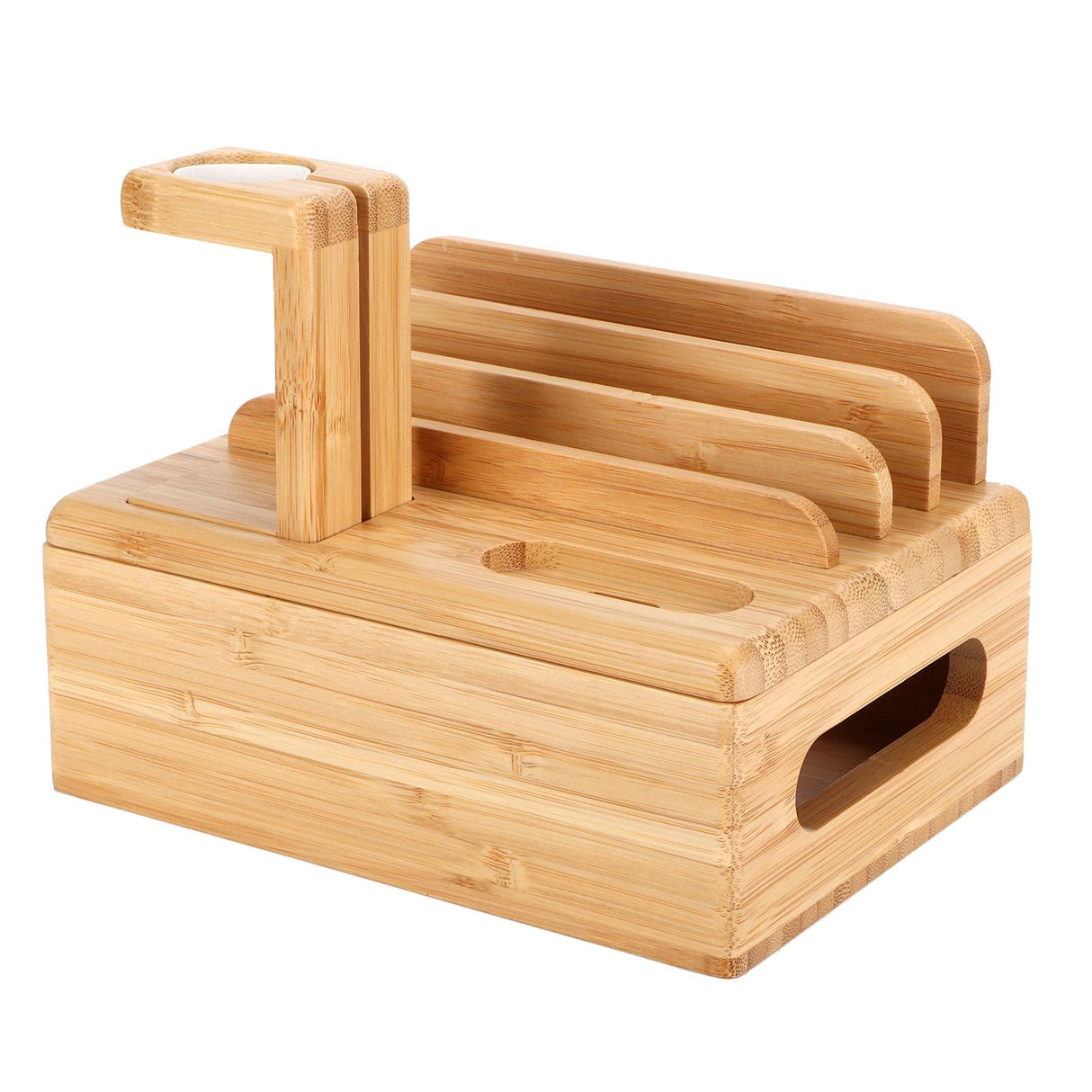 Bamboo Device Organizer Stand Cellphone Tablet Watch Holder Desktop Storage Box Gifts