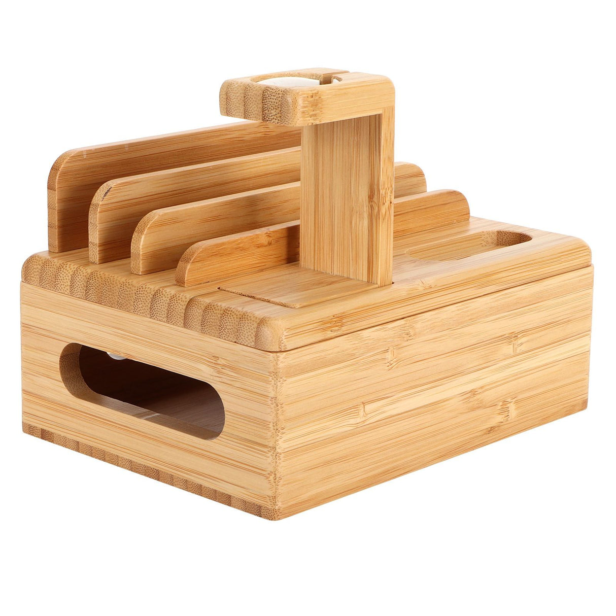 Bamboo Device Organizer Stand Cellphone Tablet Watch Holder Desktop Storage Box Gifts