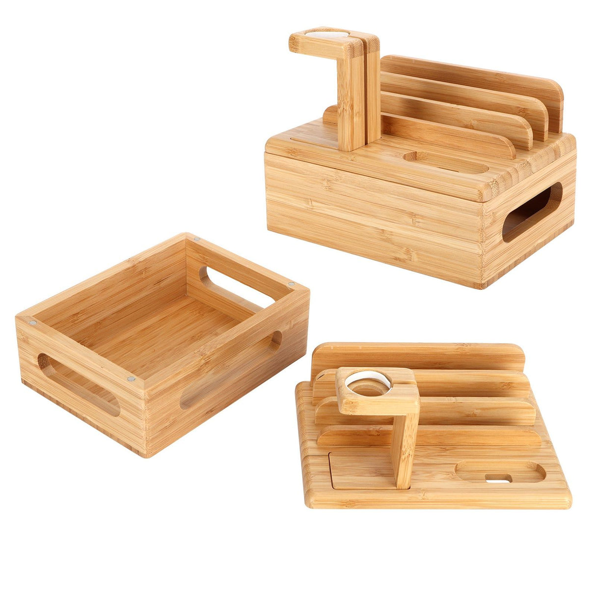 Bamboo Device Organizer Stand Cellphone Tablet Watch Holder Desktop Storage Box Gifts