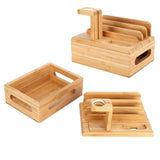 Bamboo Device Organizer Stand Cellphone Tablet Watch Holder Desktop Storage Box Gifts