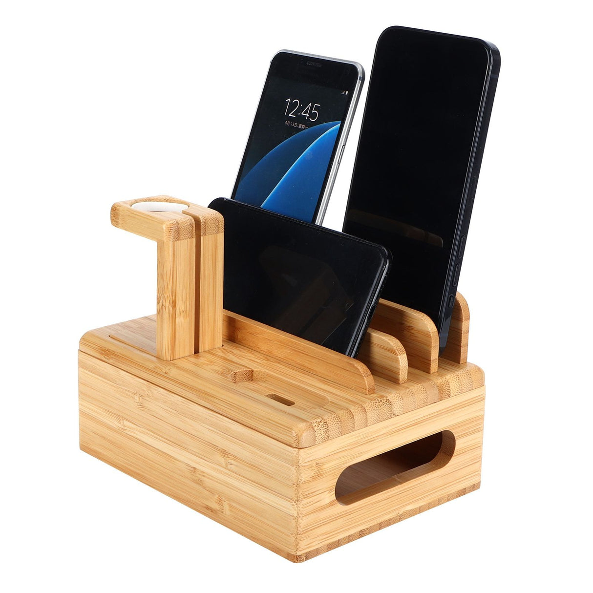 Bamboo Device Organizer Stand Cellphone Tablet Watch Holder Desktop Storage Box Gifts