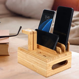 Bamboo Device Organizer Stand Cellphone Tablet Watch Holder Desktop Storage Box Gifts