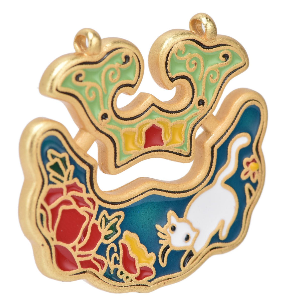 Chinese Retro Peace Lock Pendant Unique Charm Enamel Porcelain Lock Pendant Men Women Silver Jewelry for GiftWhite Cat Lock