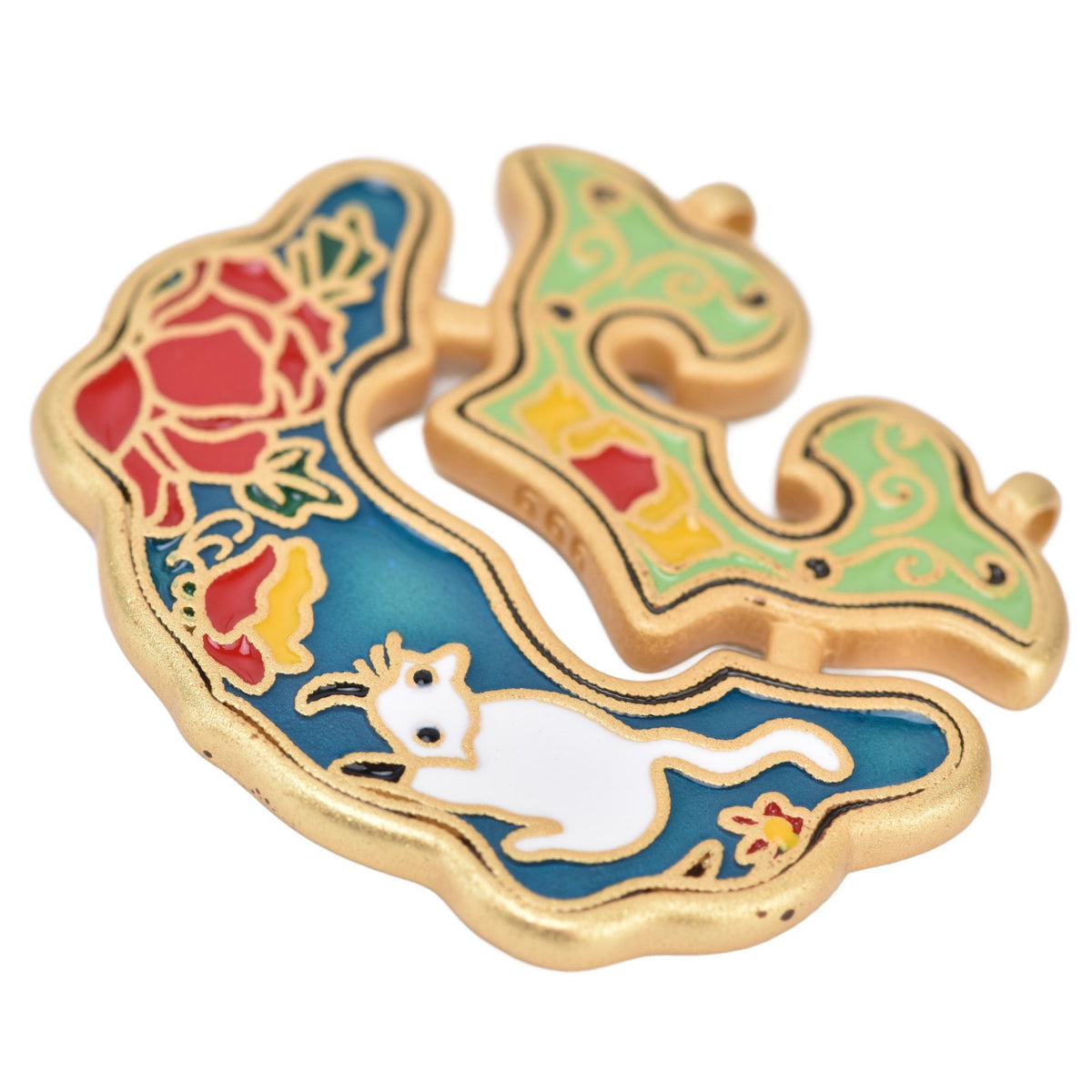 Chinese Retro Peace Lock Pendant Unique Charm Enamel Porcelain Lock Pendant Men Women Silver Jewelry for GiftWhite Cat Lock