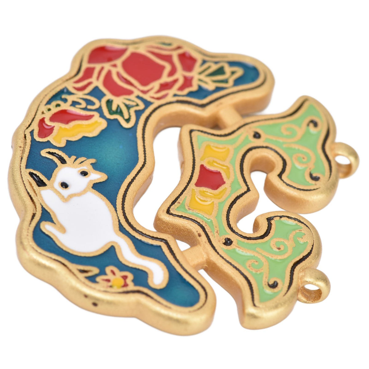 Chinese Retro Peace Lock Pendant Unique Charm Enamel Porcelain Lock Pendant Men Women Silver Jewelry for GiftWhite Cat Lock