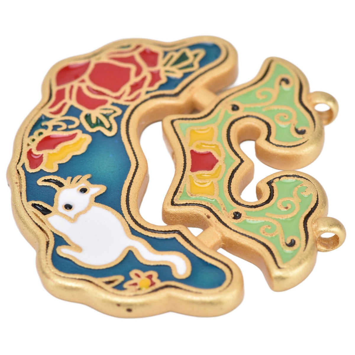 Chinese Retro Peace Lock Pendant Unique Charm Enamel Porcelain Lock Pendant Men Women Silver Jewelry for GiftWhite Cat Lock