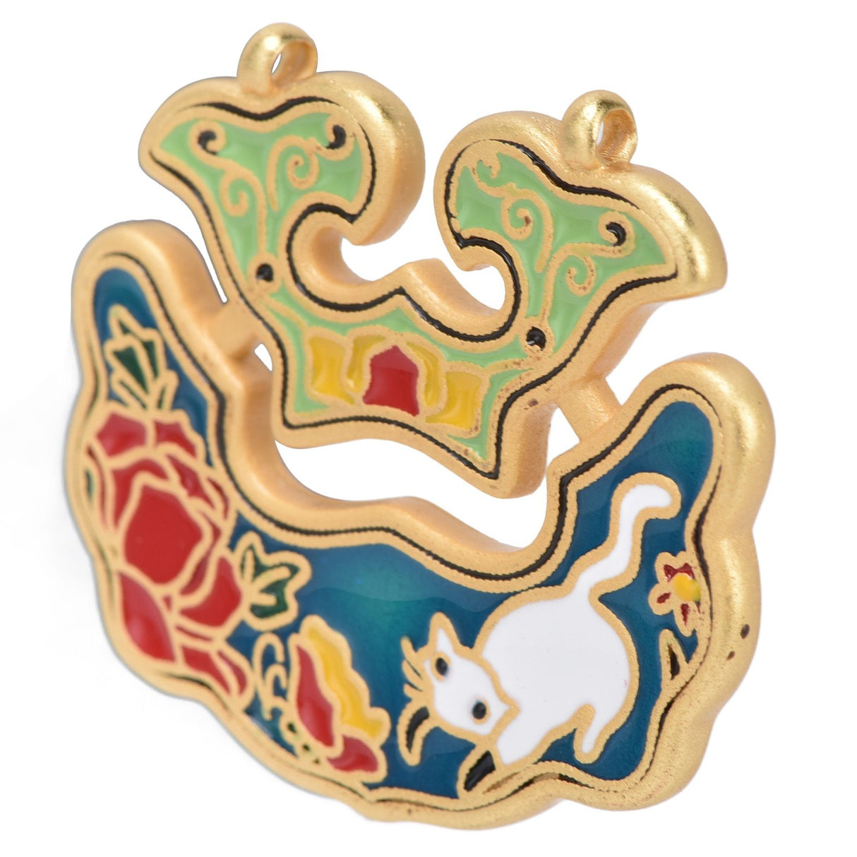 Chinese Retro Peace Lock Pendant Unique Charm Enamel Porcelain Lock Pendant Men Women Silver Jewelry for GiftWhite Cat Lock