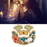 Chinese Retro Peace Lock Pendant Unique Charm Enamel Porcelain Lock Pendant Men Women Silver Jewelry for GiftWhite Cat Lock