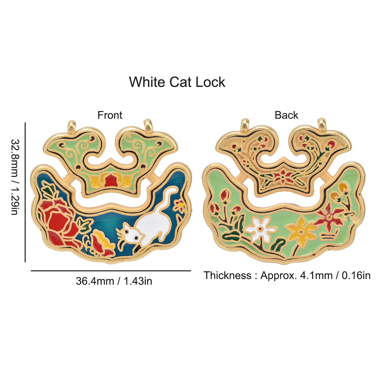 Chinese Retro Peace Lock Pendant Unique Charm Enamel Porcelain Lock Pendant Men Women Silver Jewelry for GiftWhite Cat Lock