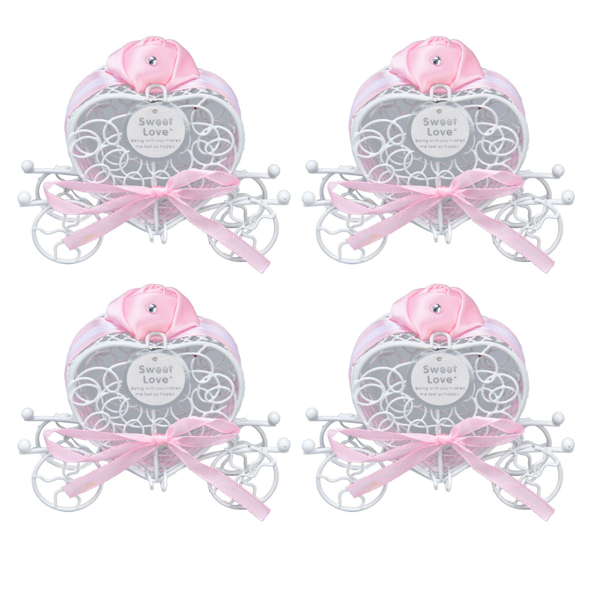 4PCS Wedding Candy Box Tinplate Heart Shaped Candy Box Romantic Valentines Gift Box for Birthday PartyPink