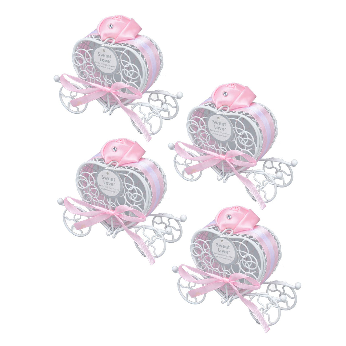 4PCS Wedding Candy Box Tinplate Heart Shaped Candy Box Romantic Valentines Gift Box for Birthday PartyPink