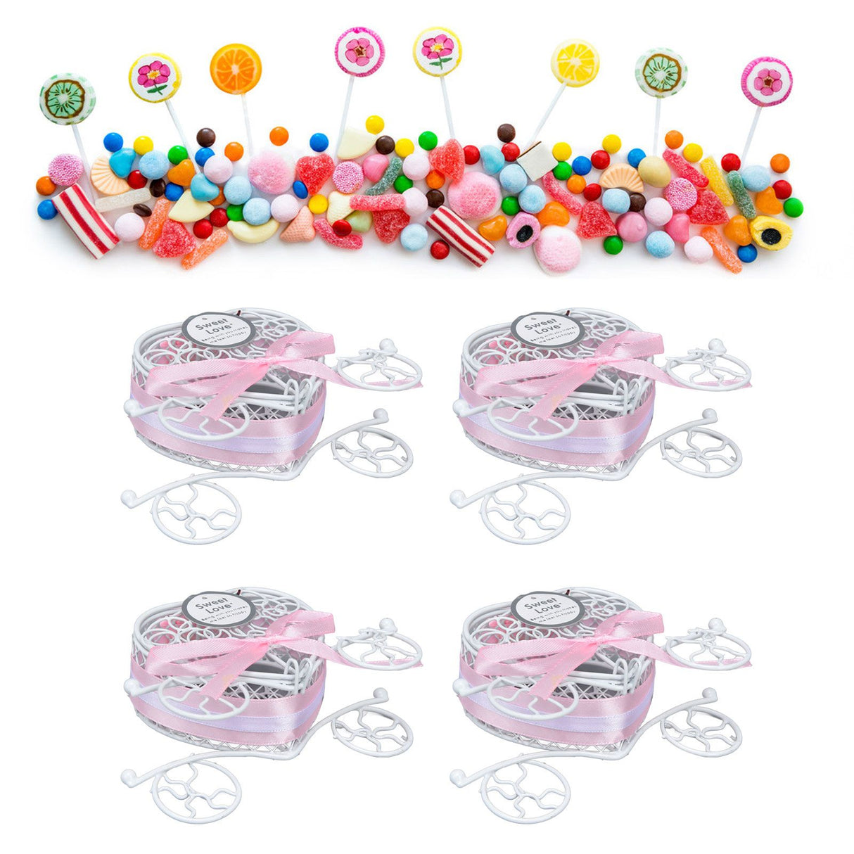 4PCS Wedding Candy Box Tinplate Heart Shaped Candy Box Romantic Valentines Gift Box for Birthday PartyPink