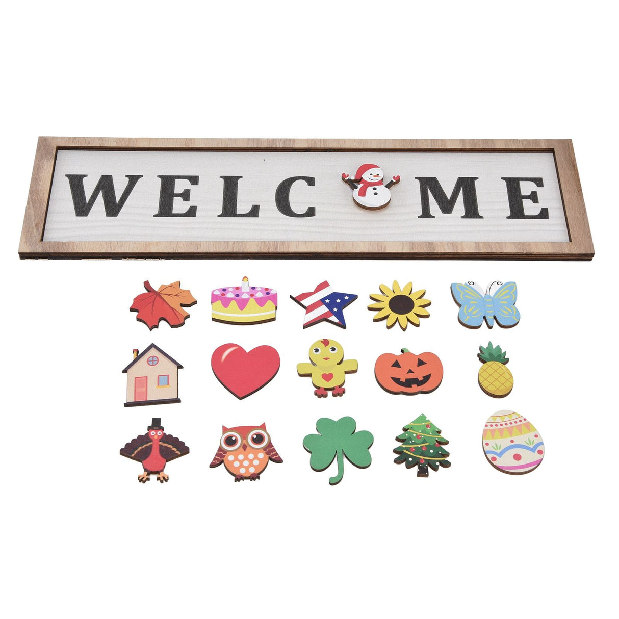 Door Sign Wooden Seasonal Rustic Welcome Door Decoration with 16 Interchangeable Icons for Farmhouse Office Home
