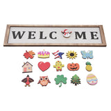 Door Sign Wooden Seasonal Rustic Welcome Door Decoration with 16 Interchangeable Icons for Farmhouse Office Home