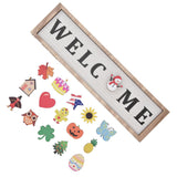 Door Sign Wooden Seasonal Rustic Welcome Door Decoration with 16 Interchangeable Icons for Farmhouse Office Home
