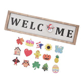 Door Sign Wooden Seasonal Rustic Welcome Door Decoration with 16 Interchangeable Icons for Farmhouse Office Home